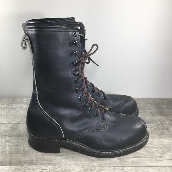 Vintage Lineman's Combat Work Steel Toe Punk Leather Men's Biker